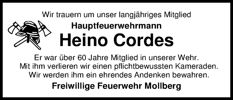  Traueranzeige für Heino Cordes vom 23.11.2017 aus Nordwest-Zeitung