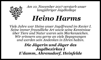 Traueranzeige von Heino Harms von Nordwest-Zeitung