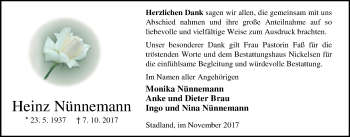 Traueranzeige von Heinz Nünnemann von Nordwest-Zeitung