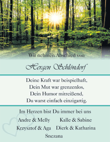Traueranzeige von Hergen Schlöndorf von Nordwest-Zeitung