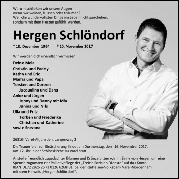 Traueranzeige von Hergen Schlöndorf von Nordwest-Zeitung