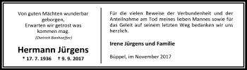 Traueranzeige von Hermann Jürgens von Nordwest-Zeitung