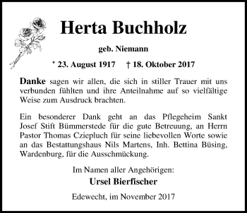 Traueranzeige von Herta Buchholz von Nordwest-Zeitung