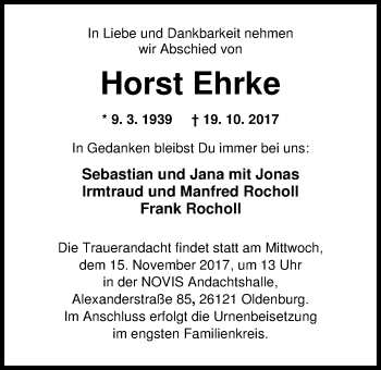 Traueranzeige von Horst Ehrke von Nordwest-Zeitung