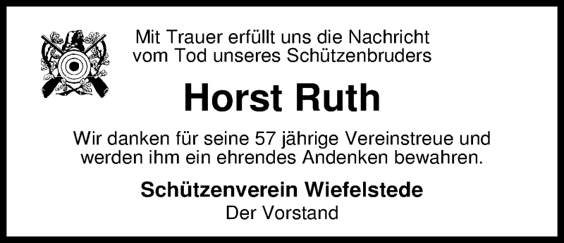  Traueranzeige für Horst Ruth vom 07.11.2017 aus Nordwest-Zeitung