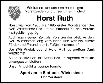 Traueranzeige von Horst Ruth von Nordwest-Zeitung
