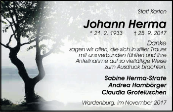 Traueranzeige von Johann Herma von Nordwest-Zeitung
