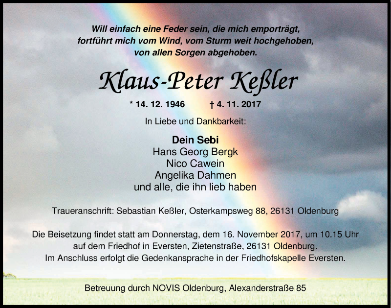  Traueranzeige für Klaus-Peter Keßler vom 11.11.2017 aus Nordwest-Zeitung