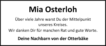Traueranzeige von Maria Osterloh von Nordwest-Zeitung
