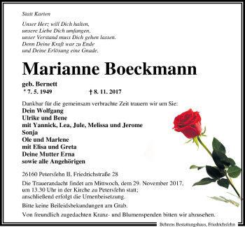Traueranzeige von Marianne Boeckmann von Nordwest-Zeitung