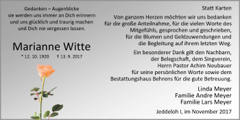 Traueranzeige von Marianne  Witte von Nordwest-Zeitung