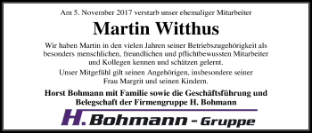 Traueranzeige von Martin Witthus von Nordwest-Zeitung