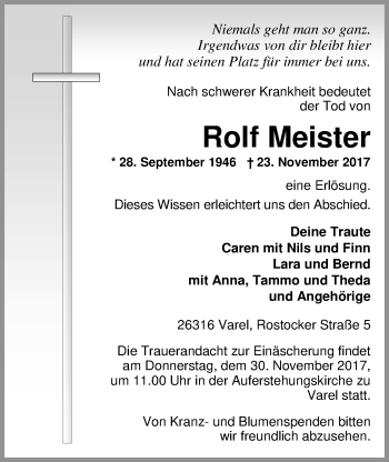 Traueranzeige von Rolf Meister von Nordwest-Zeitung
