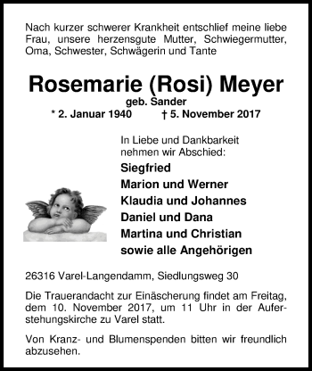 Traueranzeige von Rosemarie Meyer von Nordwest-Zeitung