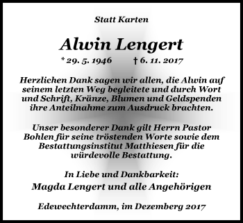 Traueranzeige von Alwin Lengert von Nordwest-Zeitung