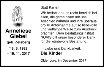 Traueranzeige von Anneliese Giebel von Nordwest-Zeitung