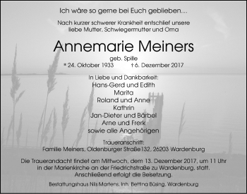 Traueranzeige von Annemarie Meiners von Nordwest-Zeitung