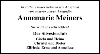 Traueranzeige von Annemarie Meiners von Nordwest-Zeitung