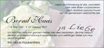 Traueranzeige von Bernd Haas von Nordwest-Zeitung
