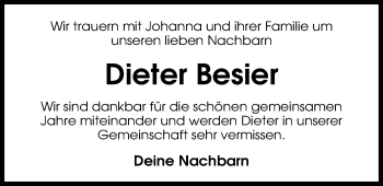 Traueranzeige von Dieter Besier von Nordwest-Zeitung