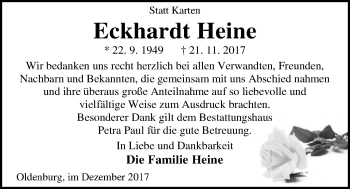 Traueranzeige von Eckhardt Heine von Nordwest-Zeitung