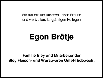 Traueranzeige von Egon Brötje von Nordwest-Zeitung