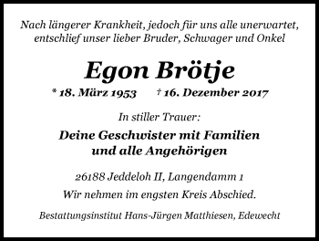 Traueranzeige von Egon Brötje von Nordwest-Zeitung