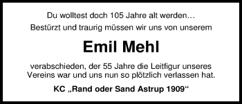 Traueranzeige von Emil Mehl von Nordwest-Zeitung