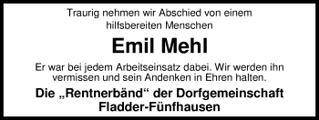 Traueranzeige von Emil Mehl von Nordwest-Zeitung