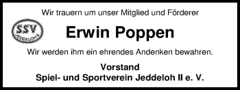 Traueranzeige von Erwin Poppen von Nordwest-Zeitung