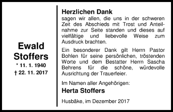 Traueranzeige von Ewald Stoffers von Nordwest-Zeitung