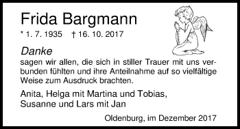 Traueranzeige von Frida Bargmann von Nordwest-Zeitung