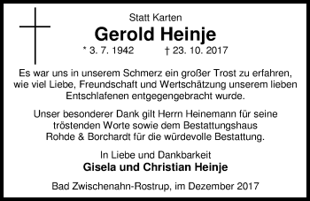 Traueranzeige von Gerold Heinje von Nordwest-Zeitung
