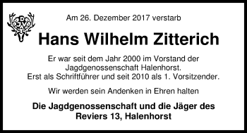 Traueranzeige von Hans Wilhelm Zitterich von Nordwest-Zeitung