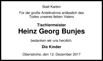 Traueranzeige von Heinz Bunjes von Nordwest-Zeitung