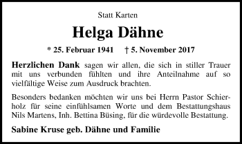 Traueranzeige von Helga Dähne von Nordwest-Zeitung