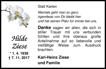 Traueranzeige von Hilde Ziese von Nordwest-Zeitung