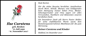 Traueranzeige von Ilse Carstens von Nordwest-Zeitung