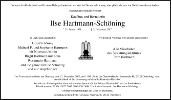 Traueranzeige von Ilse Hartmann-Schöning von Nordwest-Zeitung