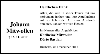 Traueranzeige von Johann Mitwollen von Nordwest-Zeitung
