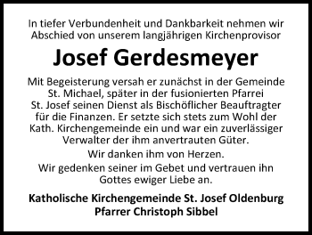 Traueranzeige von Josef Gerdesmeyer von Nordwest-Zeitung
