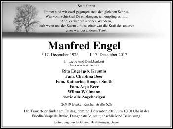 Traueranzeige von Manfred Engel von Nordwest-Zeitung