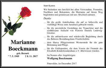 Traueranzeige von Marianne Boeckmann von Nordwest-Zeitung