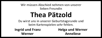 Traueranzeige von Thea Pätzold von Nordwest-Zeitung
