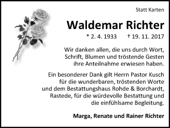 Traueranzeige von Waldemar Richter von Nordwest-Zeitung