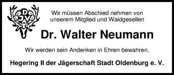 Traueranzeige von Walter Neumann von Nordwest-Zeitung