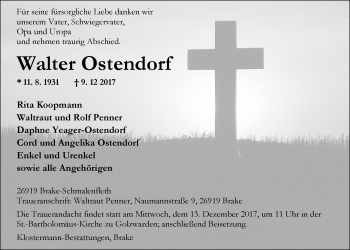 Traueranzeige von Walter Ostendorf von Nordwest-Zeitung