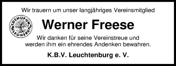Traueranzeige von Werner Freese von Nordwest-Zeitung