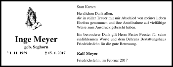 Traueranzeige von Inge Meyer von Nordwest-Zeitung