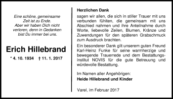 Traueranzeige von Erich Hillebrand von Nordwest-Zeitung